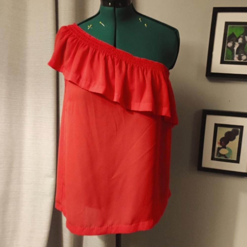 Marled One Shoulder Ruffled Blouse Sz XL